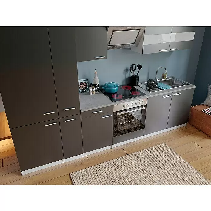 Respekta Küchenzeile Malia - Breite: 300 cm, Grau, Dekor Arbeitsplatte: Betonoptik, Mit Elektrogeräten, Volumen Backofen: 72 l - Stimmungsaufnahme
