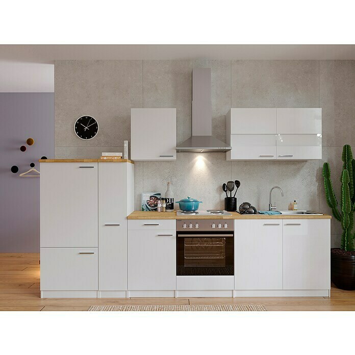 Respekta Küchenzeile KB300WW (Breite: 300 cm, Mit Elektrogeräten, Weiß)