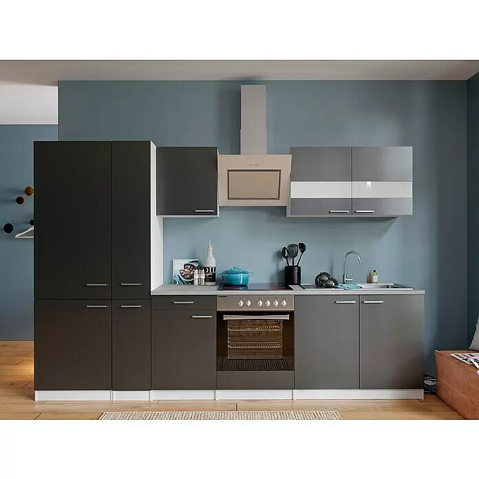 Respekta Küchenzeile Malia - Breite: 300 cm, Grau, Dekor Arbeitsplatte: Betonoptik, Mit Elektrogeräten, Volumen Backofen: 72 l - Stimmungsaufnahme