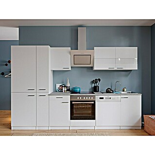 Respekta Küchenzeile Malia (Breite: 300 cm, Weiß, Dekor Arbeitsplatte: Betonoptik, Mit Elektrogeräten, Volumen Backofen: 72 l)