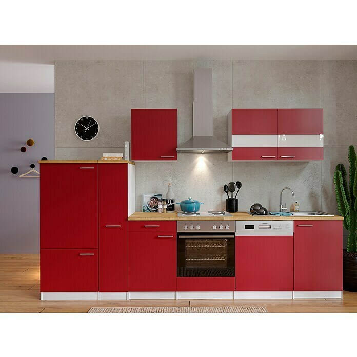 Respekta Küchenzeile KB310WR (Breite: 310 cm, Mit Elektrogeräten, Rot)
