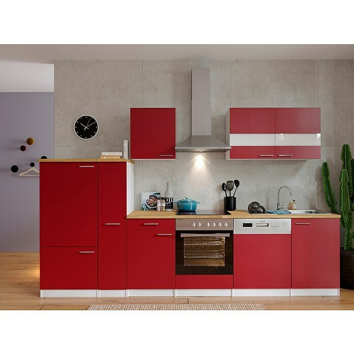 Respekta Küchenzeile KB310WRC (Breite: 310 cm, Mit Elektrogeräten, Rot)