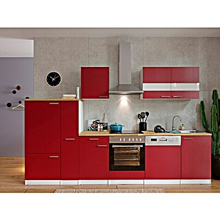 Respekta Küchenzeile Malia (Breite: 310 cm, Rot, Mit Elektrogeräten, Dekor Arbeitsplatte: Holzoptik, Volumen Backofen: 55 l)