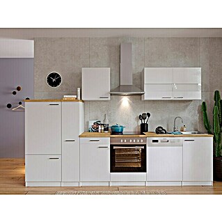Respekta Küchenzeile KB310WWC (Breite: 310 cm, Weiß, Mit Elektrogeräten, Dekor Arbeitsplatte: Holzoptik, Volumen Backofen: 55 l)