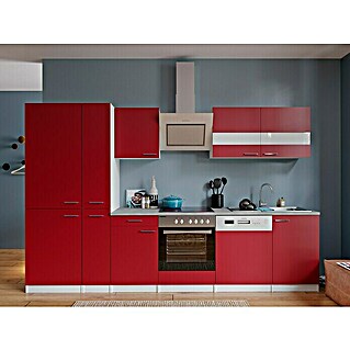 Respekta Küchenzeile Malia (Breite: 310 cm, Rot, Dekor Arbeitsplatte: Betonoptik, Mit Elektrogeräten, Volumen Backofen: 55 l)