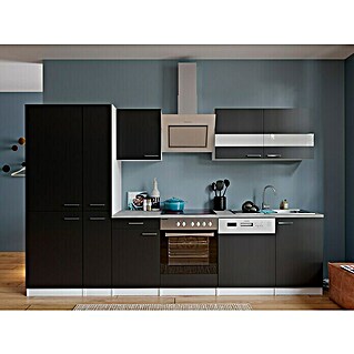 Respekta Küchenzeile Malia (Breite: 310 cm, Schwarz, Dekor Arbeitsplatte: Betonoptik, Mit Elektrogeräten, Volumen Backofen: 55 l)