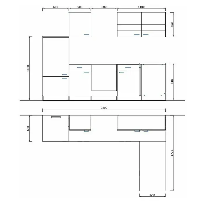 Respekta Winkelküche Malia Typ 3 - B x T x H: 280 x 172 x 200 cm, Grau, Mit Elektrogeräten - Küchenmöbel-Design: Ansicht von Küchenschränken, inklusive Oberschränke und Unterschränke, ideal für die Küchenplanung.