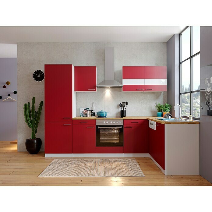 Respekta Winkelküche (172 x 280 cm, Mit Elektrogeräten, Rot)