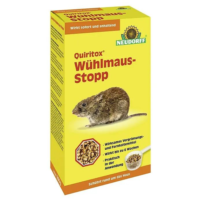 Neudorff Quiritox Wühlmaus-Stopp I - 200 g - Produktverpackung von Quiritox Wühlmaus-Stopp, einem Mittel zur Wühlmausbekämpfung mit natürlicher Wirkung und einfacher Anwendung.