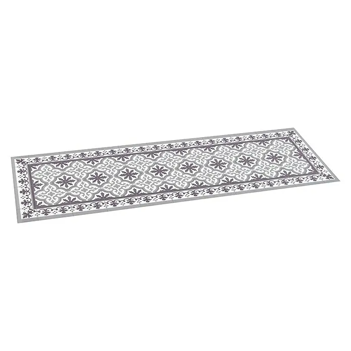 Alfombra de vinilo Artdeco - Gris, 140 x 80 cm - Un corredor decorativo con un bonito diseño de azulejos en gris y blanco. Perfecto para pasillos o cocinas.