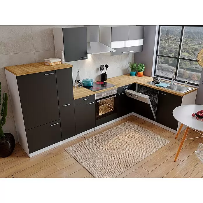 Respekta Winkelküche Malia Typ 2 - B x T: 310 x 172 cm, Schwarz, Mit Elektrogeräten - Stimmungsaufnahme