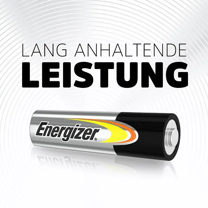 Energizer Batterie Classic AA - 16 Stk., Mignon AA, 1,5 V - Abbildung einer Energizer-Batterie mit der Aufschrift "Lang anhaltende Leistung".