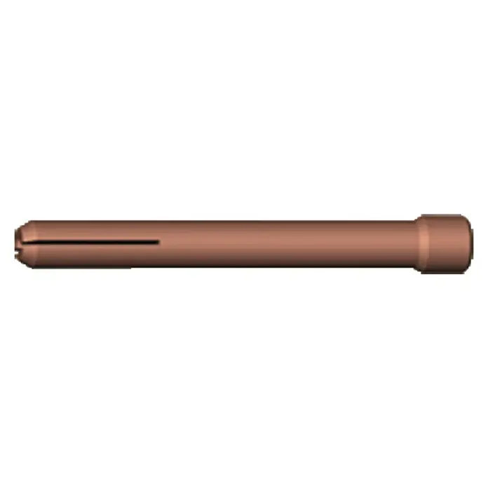 Gys Schweißbrenner-Spannhülse - Durchmesser: 2,4 mm, Passend für: Standard-WIG-Brenner SR17, SR18 und SR26 - Eine Nahaufnahme einer braunen Plasmaschneiddüse, die ein essenzielles Werkzeug für präzise Schneidarbeiten in der Metallbearbeitung darstellt.