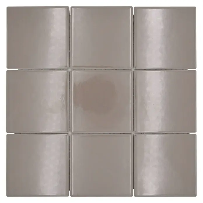 Mosaikfliese Quadrat Uni CQ 140 - 29,8 x 29,8 cm, Beige/Braun, Glänzend - Quadratische, graue Glasmosaikfliese, perfekt für Badezimmer oder Küche. Sie verleihen jedem Raum einen Hauch von Eleganz und zeitlosem Design.