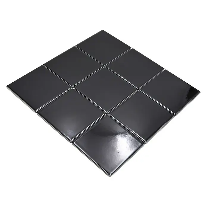 Mosaikfliese Quadrat Uni CQ 120 - 29,8 x 29,8 cm, Schwarz, Glänzend - Hochglänzende schwarze Keramikfliesen in quadratischer Anordnung, ideal für moderne Innenräume und stilvolle Akzente.