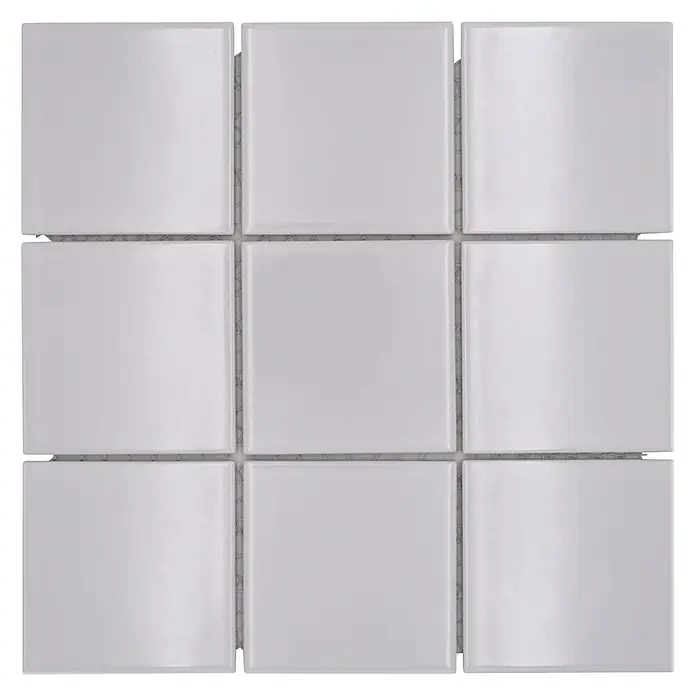 Mosaikfliese Quadrat Uni CQ 100 - 29,8 x 29,8 cm, Weiß, Glänzend - Quadratisches Mosaikmuster mit glänzend weißen Fliesen. Eine elegante und moderne Wahl für Innenräume.
