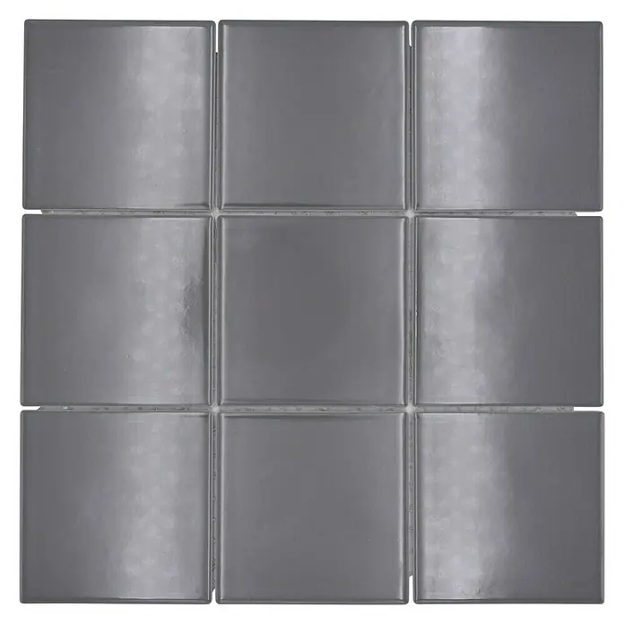 Mosaikfliese Quadrat Uni CQ 110 - 29,8 x 29,8 cm, Grau, Glänzend - Graue quadratische Glasmosaikfliesen für Wand- oder Bodenprojekte, ideal für moderne Innenräume.