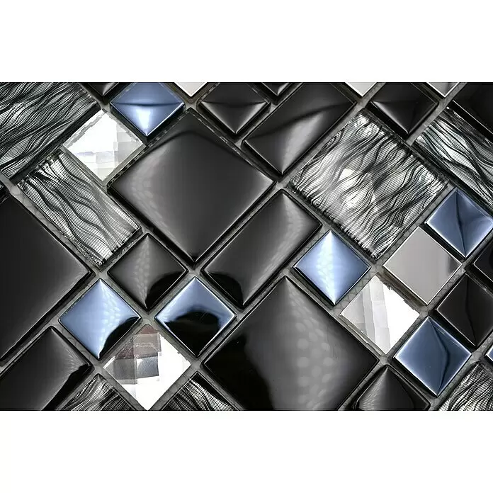 Mosaikfliese Crystal Mix XCM MC689 - 30 x 30 cm, Schwarz, Glänzend - Detailaufnahme