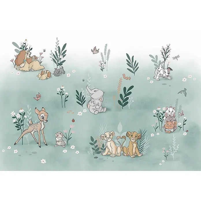 Komar Fototapete Before The Bloom - B x H: 400 x 280 cm, Vlies - Ein entzückendes Wandbild mit Disney-Charakteren wie Bambi, Dumbo und Simba, perfekt für ein verspieltes Kinderzimmer.