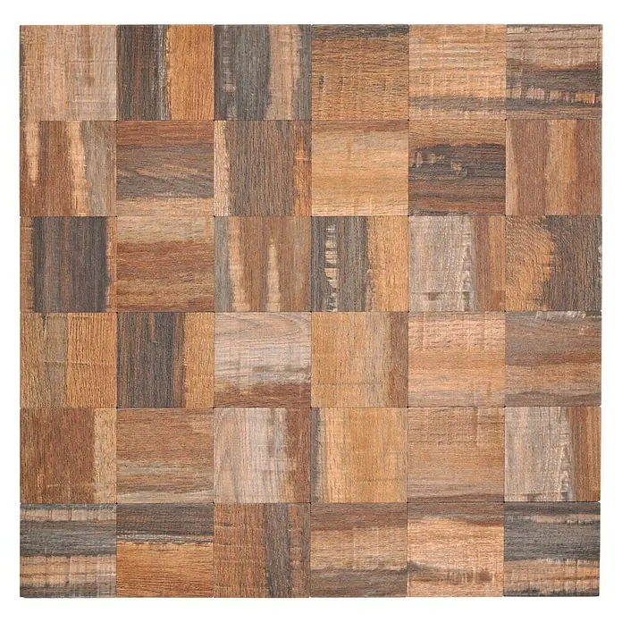 Selbstklebemosaik SAM 4MW99D - 30,5 x 30,5 cm, Braun, Matt - Quadratische Holzfliesen mit unterschiedlichen Farbtönen und Texturen bilden ein attraktives Muster.