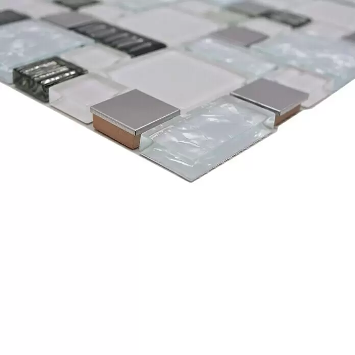 Mosaikfliese Crystal Mix XCM MC699 - 30 x 30 cm, Weiß/Grau, Glänzend - Detailaufnahme