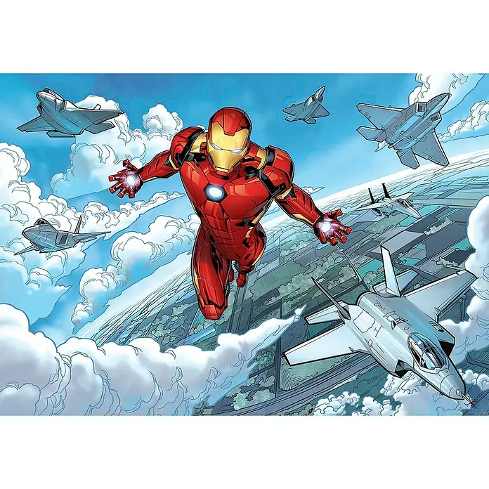 Komar Fototapete Iron Man FlightB x H: 400 x 280 cm, Vlies - Iron Man fliegt mit seinen Jet-Begleitern durch den Himmel.