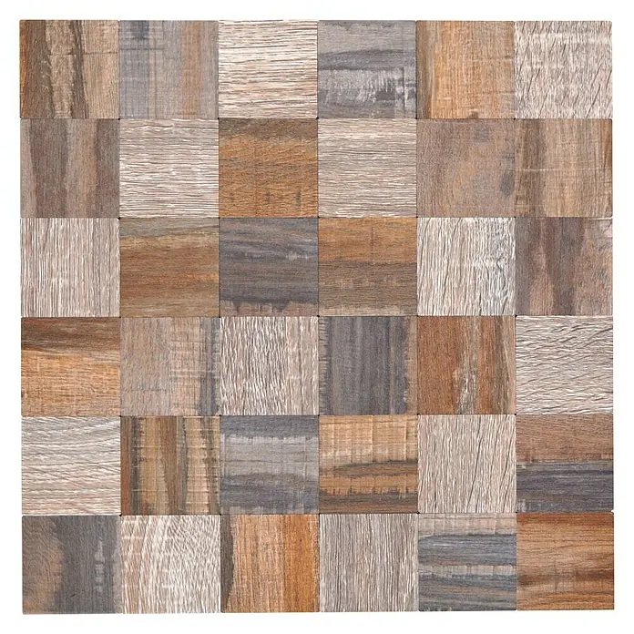 Selbstklebemosaik SAM 4MW99M - 30,5 x 30,5 cm, Grau/Beige, Matt - Quadratische Wandfliese mit Holzstruktur in verschiedenen Farbnuancen. Ideal für eine natürliche und warme Raumgestaltung.