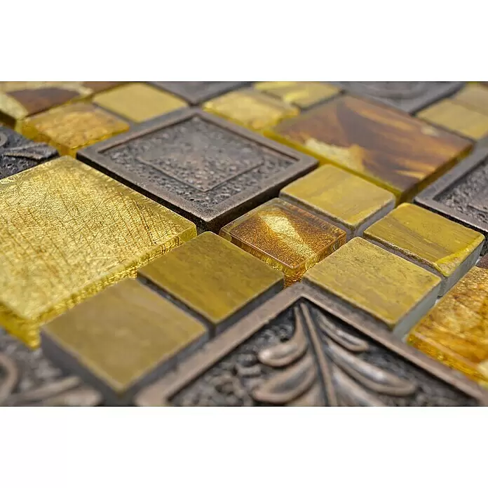 Mosaikfliese Crystal Mix XCM NIKO90 - 30 x 30 cm, Gold, Glänzend - Detailaufnahme