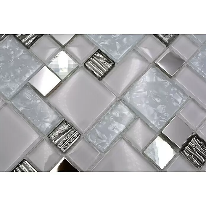 Mosaikfliese Crystal Mix XCM MC699 - 30 x 30 cm, Weiß/Grau, Glänzend - Detailaufnahme