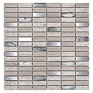 Mosaikfliese Stäbchen Crystal Mix XNM SM67 (29,8 x 30,4 cm, Grau/Weiß, Glänzend)