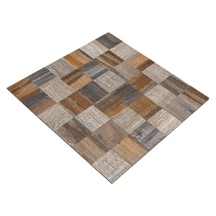Selbstklebemosaik SAM 4MW99M - 30,5 x 30,5 cm, Grau/Beige, Matt - Quadratische Holzfliese mit einem Mosaikmuster in verschiedenen Brauntönen. Ideal für stilvolle und natürliche Boden- und Wandgestaltung.