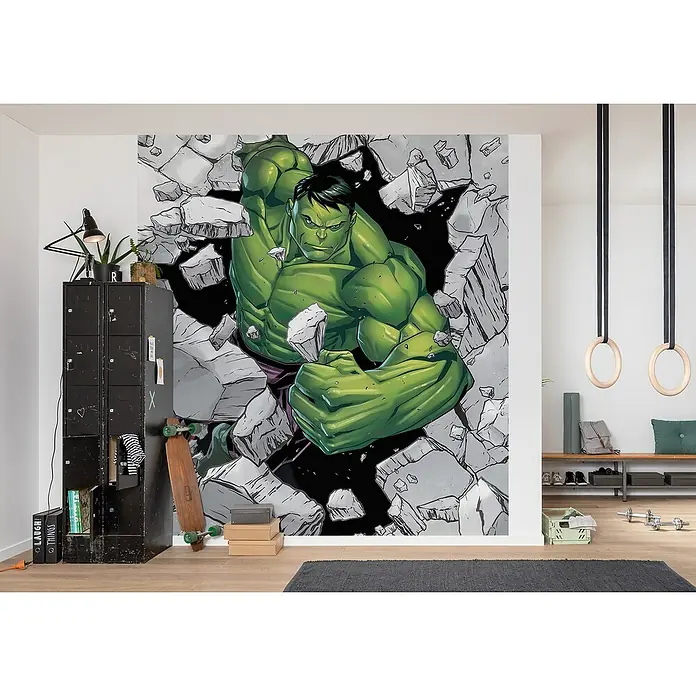 Komar Fototapete Hulk Breaker - B x H: 250 x 280 cm, Vlies - Hulk Wandbild: Der mächtige Hulk durchbricht eine Wand, ein beeindruckendes Dekor für jedes Zimmer, das Superhelden-Action ins Haus bringt.