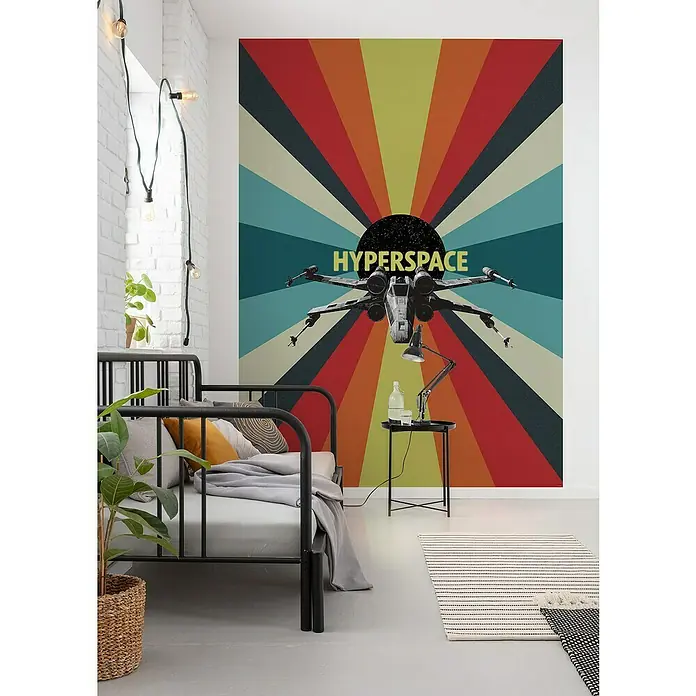 Komar Star Wars Fototapete Wars Hyperspace - B x H: 200 x 280 cm, Vlies - Wandbild mit Star Wars X-Wing Hyperspace-Motiv, ideal für Kinderzimmer oder Spielzimmer. Bunte Streifen und Weltraum-Design für kleine Star Wars-Fans.
