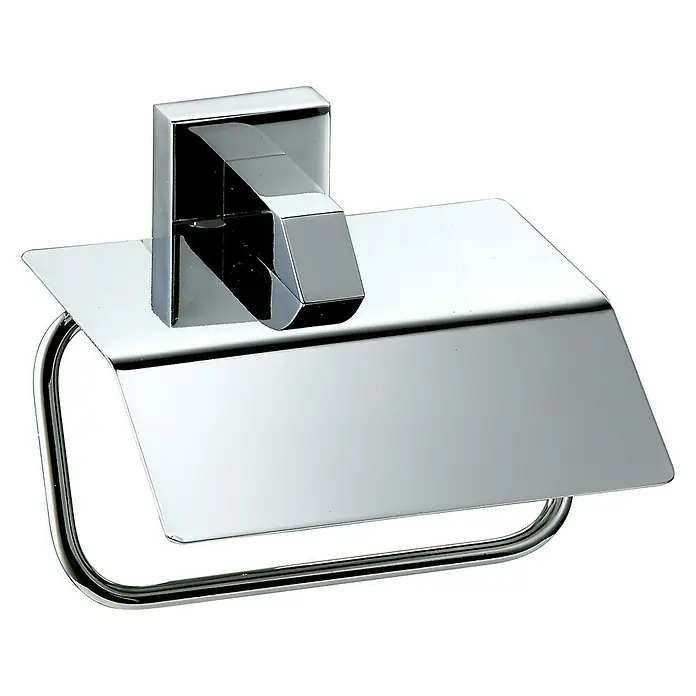 Tauro Baño Flat Portarollos de papel higiénico - Con tapa, Cromo - Portarrollos de papel higiénico cromado con tapa. Diseño moderno para tu baño.