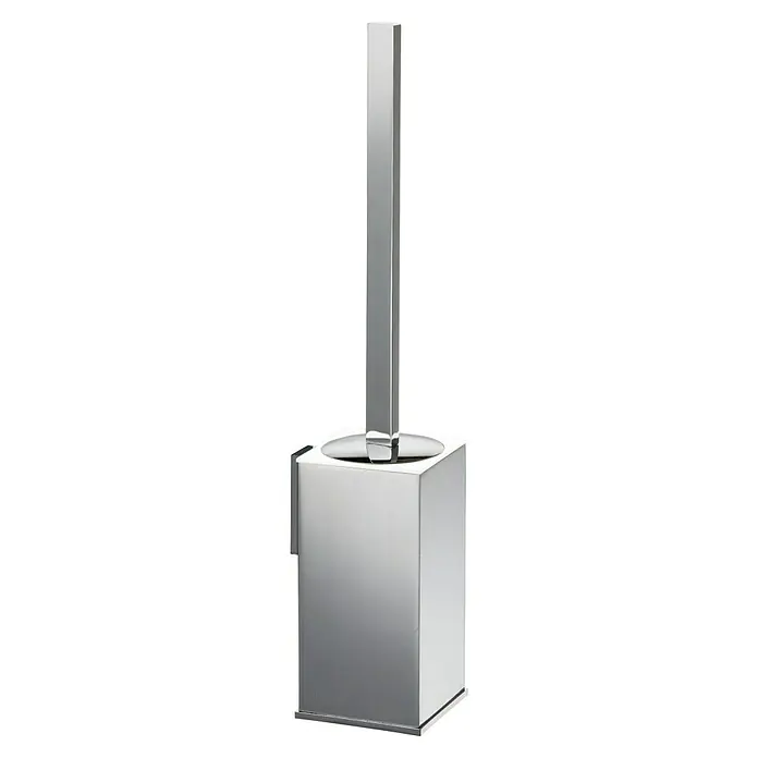 Tauro Baño Bluss Escobillero / Glass - Acero inoxidable, Plateado - Un moderno portacepillos de inodoro cuadrado en cromo brillante, que ofrece un diseño elegante que realza cualquier baño con su estética minimalista.