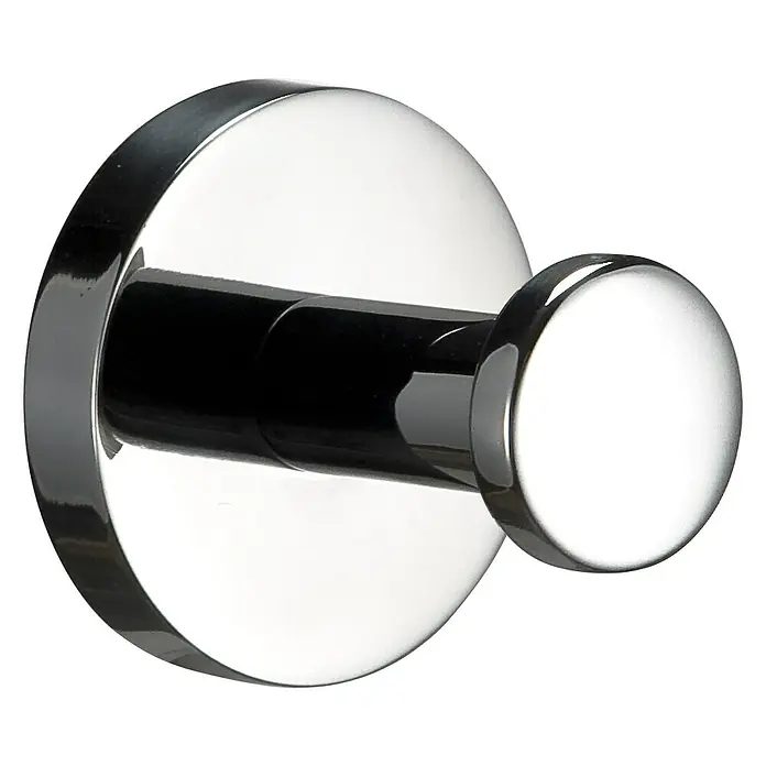 Tauro Baño Steel Colgador de baño - Cromo - Primer plano de un perchero redondo cromado pulido, ideal para baños y armarios, que combina funcionalidad con diseño moderno.