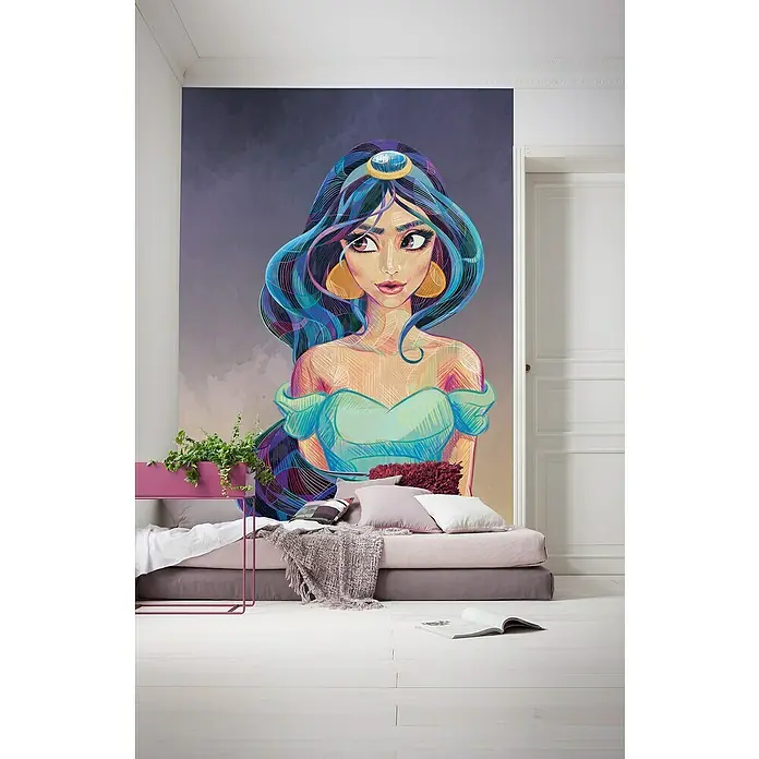 Komar Fototapete Fascinating Jasmin - B x H: 200 x 280 cm, Vlies - Großes Wandbild von Jasmin aus Aladdin, das einen Hauch von Disney-Magie in jeden Raum bringt. Ideal für Kinderzimmer oder Themenräume.