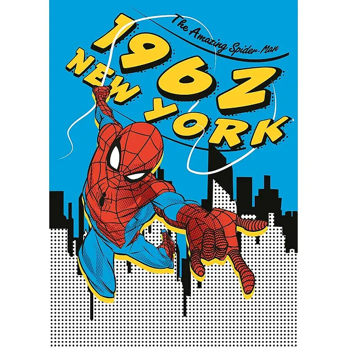 Komar Fototapete Spiderman 1962 - B x H: 200 x 280 cm, Vlies - Spider-Man-Comickunst mit dem Schriftzug "1962 New York" und einer Retro-Punktmatrix im Hintergrund.