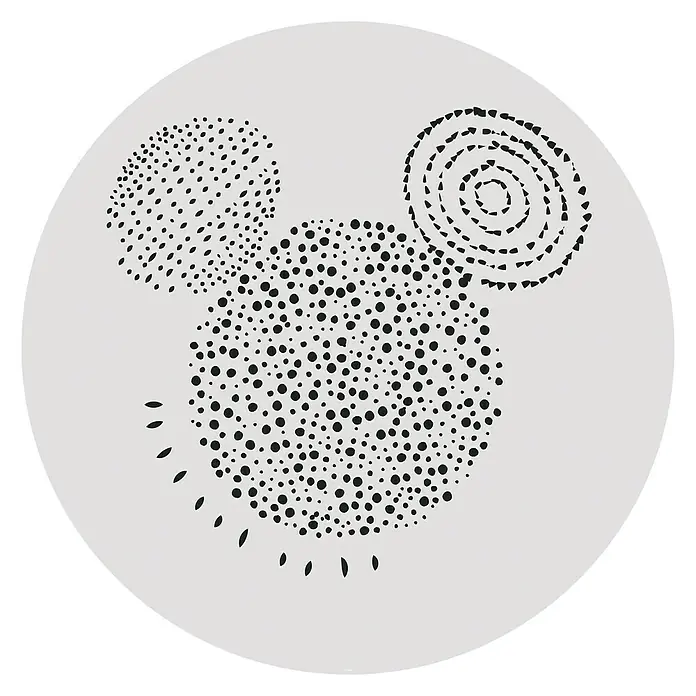 Komar Dots Fototapete rund Mickey Stipple Art128 cm, Selbstklebend - Stilvolle Mickey Mouse Wanddekoration mit Punktmuster auf hellgrauem Hintergrund, perfekt für Kinderzimmer und Disney-Fans.