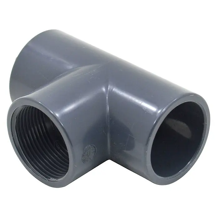 Te de PVC roscado - Diámetro del tubo: 25 mm, PVC - Conexión en T de PVC gris con roscas internas. Ideal para sistemas de plomería e irrigación. Material plástico de alta calidad.