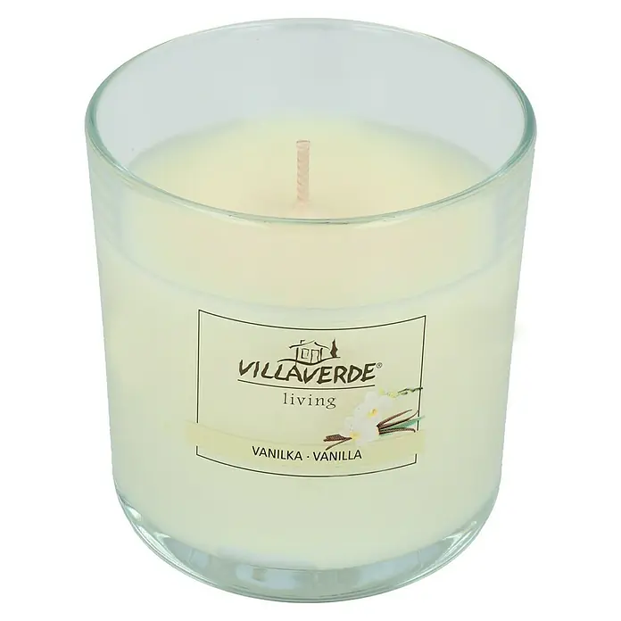 Duftkerze im Glas - Vanille, Ø x H: 8 x 8 cm - Villlaverde Duftkerze im Glas mit Vanilleduft, die eine angenehme und entspannende Atmosphäre im Raum schafft.