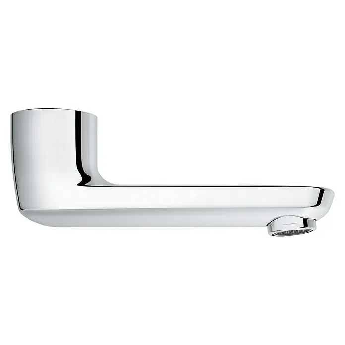 Grohe Grohtherm Special S-Auslauf - Auslauf schwenkbar, Chrom, Messing, Ausladung: 115 mm - Nahaufnahme eines verchromten Wasserhahns mit klaren Linien und modernem Design, ideal für stilvolle Badezimmer.