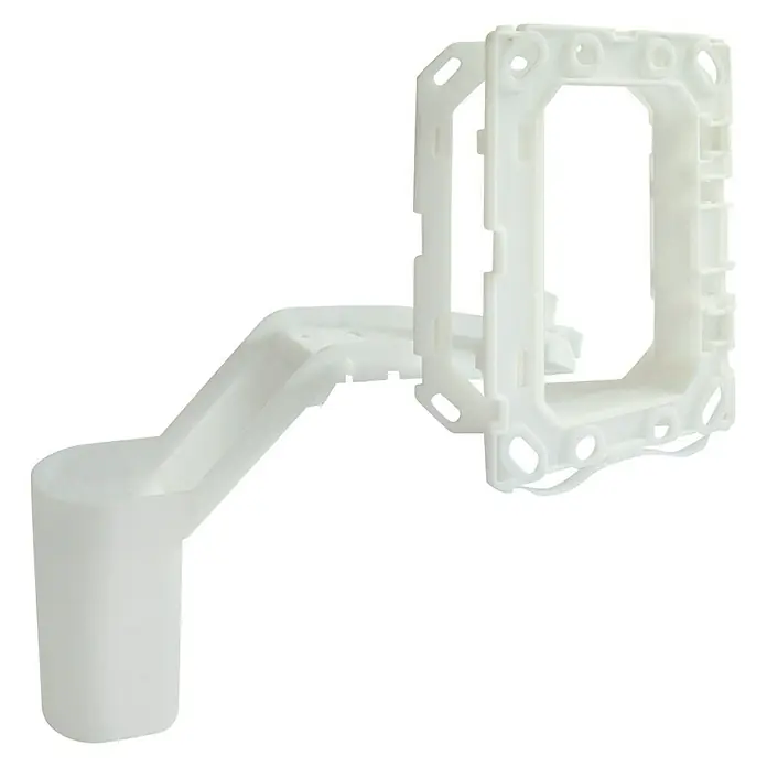 Grohe Umrüst-Set Fresh - B x H: 15,6 x 19,7 cm, Kunststoff - Eine weiße Kunststoffarmatur, bestehend aus einem zylindrischen Behälter und einem rechteckigen Rahmen, ideal für Sanitärinstallationen.