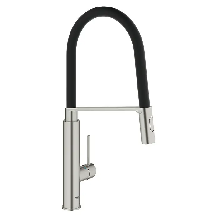 Grohe Concetto Spültischarmatur - Supersteel/Schwarz, Matt - Moderne Küchenarmatur mit gebogenem Auslauf und Einhebelmischer in Edelstahloptik. Elegantes Design für zeitgemäße Küchen.