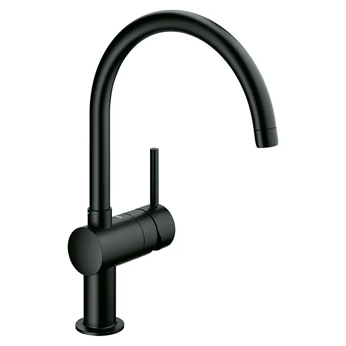 Grohe Spültischarmatur Minta - C-Auslauf, Velvet Black, Matt, Schwenkbar - Elegante, mattschwarze Küchenarmatur mit hohem Auslauf und schlankem Hebel. Ein stilvolles Highlight für jede moderne Küche.\n