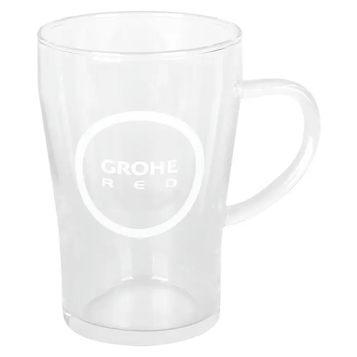 Grohe Red Trinkglas - 4 -tlg., Fassungsvermögen: 250 ml - Eine klare Glas-Tasse mit dem weißen GROHE Red Logo, ideal für heiße Getränke und stilvolles Servieren im Büro oder zu Hause.