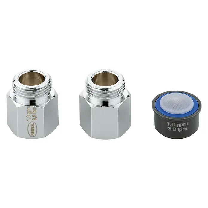 Grohe Wasserspar-Set - ⅜″, Durchflussmenge: 3,8 l/min - Drei Wasserhahn-Luftsprudler, die den Wasserdurchfluss auf 1,0 gpm/3,8 lpm regulieren, für eine effiziente Wassernutzung.
