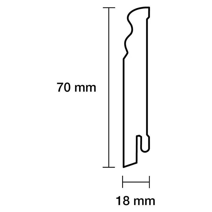 Sockelleiste - 244 x 1,8 x 7 cm, MDF, Profiliert - Profilskizze einer 70 mm hohen und 18 mm breiten Sockelleiste mit dekorativer Formgebung.