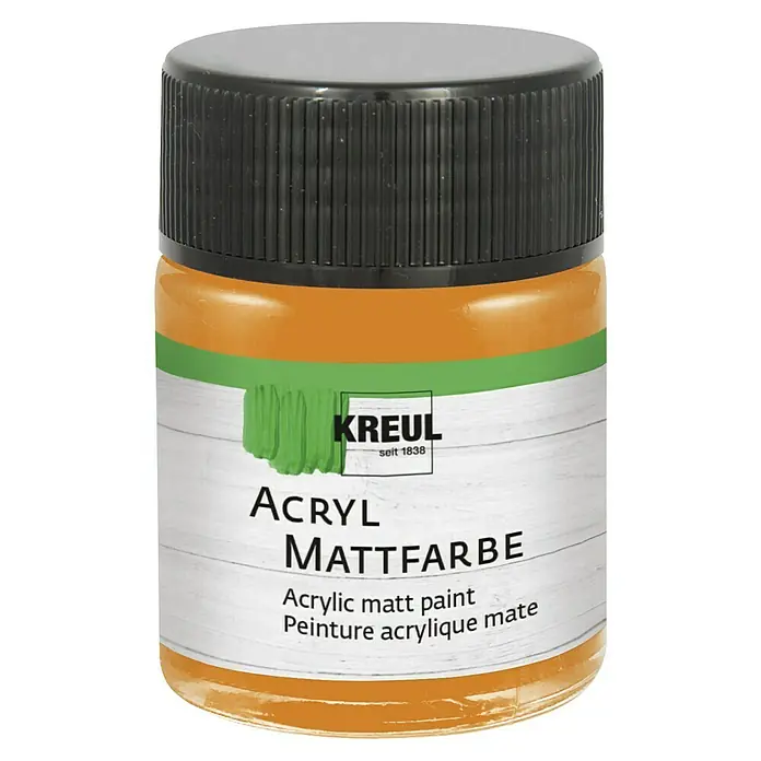 KREUL Acrylfarbe Matt - Orange, 50 ml - Acryl-Mattfarbe von Kreul in einem Glasbehälter mit schwarzem Deckel. Ideal für Bastelprojekte und künstlerische Anwendungen.