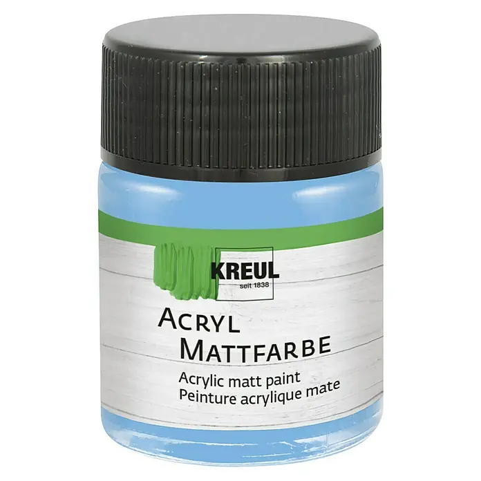 KREUL Acrylfarbe Matt - Himmelblau, 50 ml - Das ist ein Tiegel Acryl Mattfarbe von Kreul in Hellblau, perfekt für matte Farbaufträge auf verschiedenen Oberflächen.